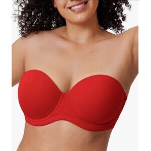 DELIMIRA Women's Underwire Full Coverage Strapless Bra Plus 46DD Lipstick Red
